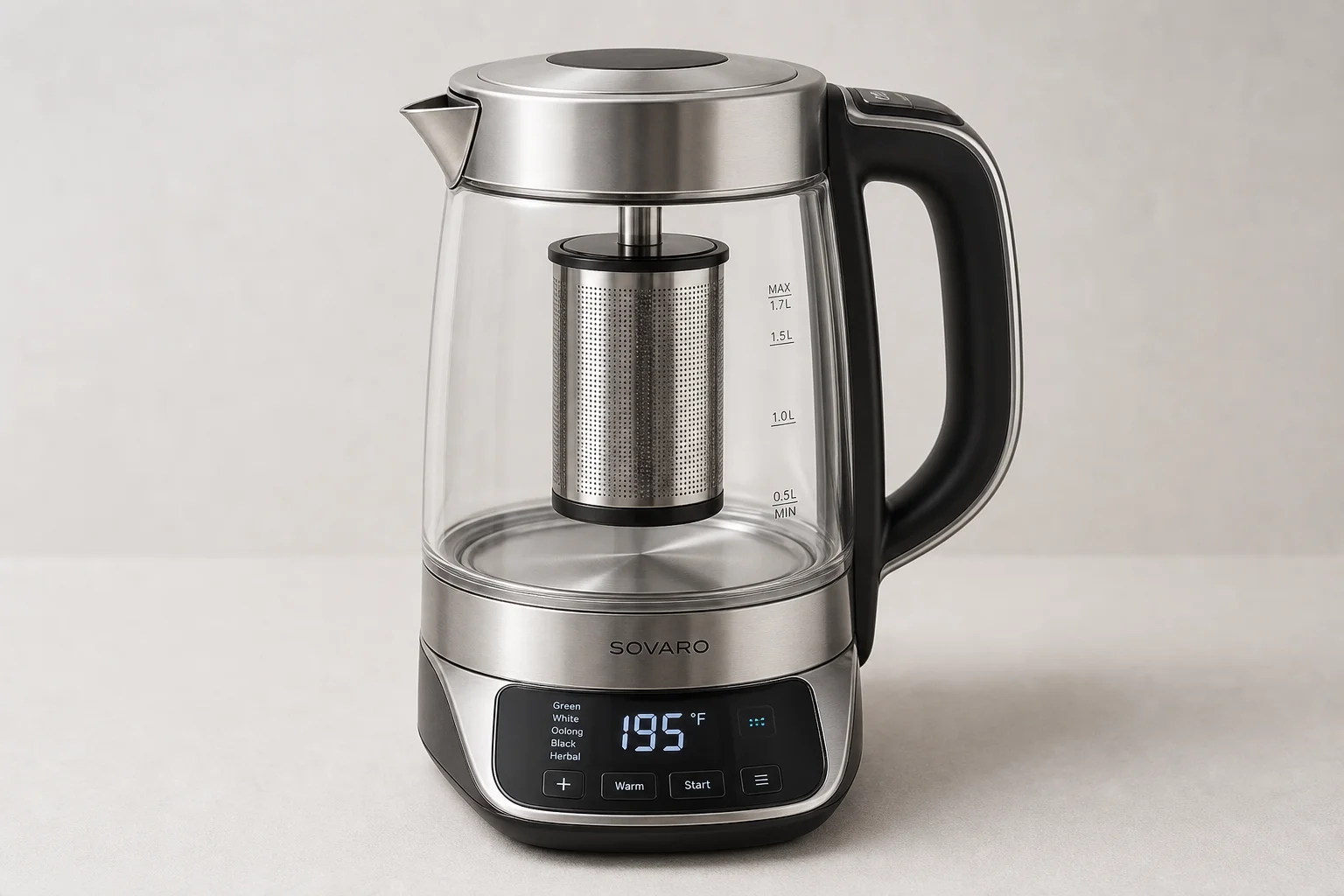 Five electric kettles in descending order of ranking on a concrete surface