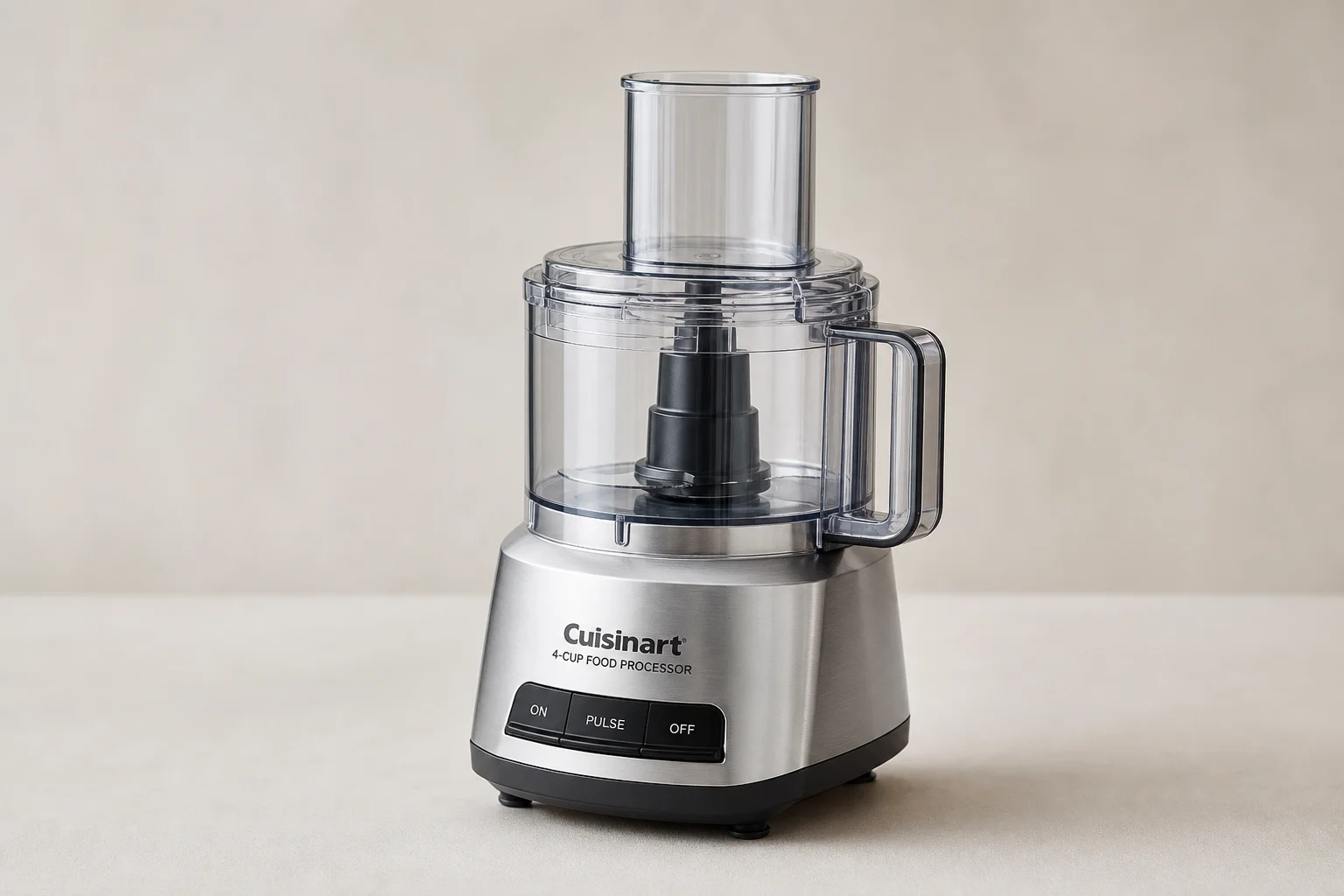 小型與大型 Cuisinart 食物處理機並排擺放，展示兩者之間的尺寸差異