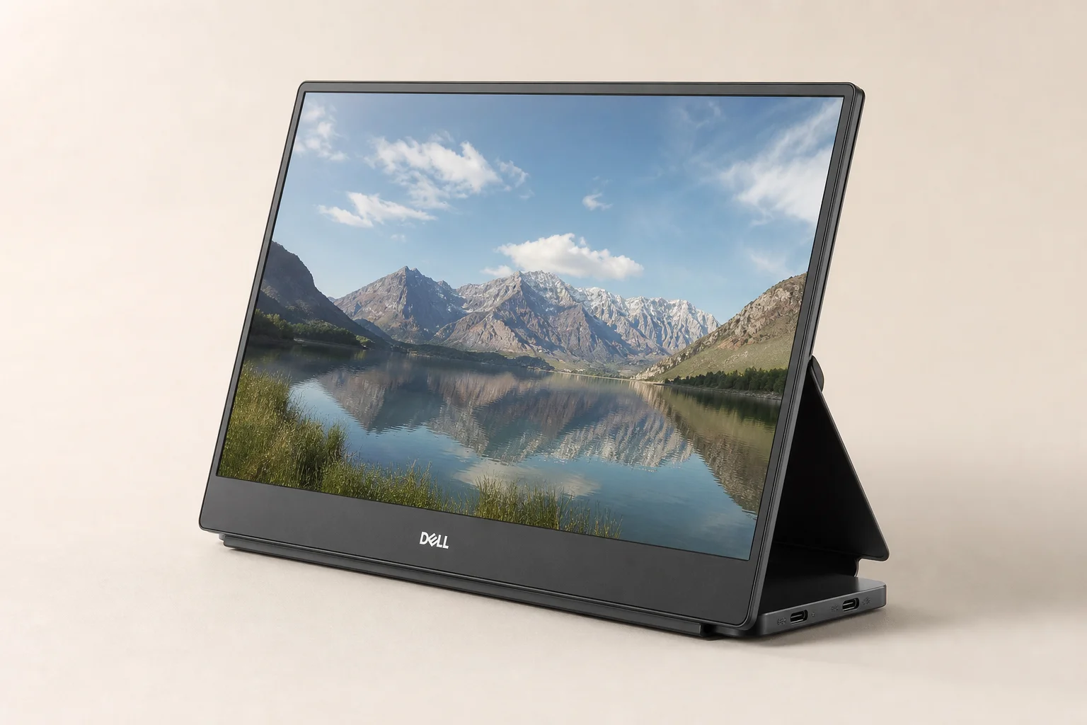MacBook Pro 搭配 Dell 可攜式顯示器與 iPad 作為桌面上的延伸螢幕
