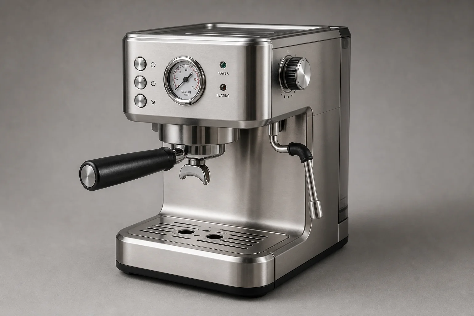 五台擺放在水泥檯面上的 Espresso 咖啡機，包含泵壓式與膠囊式機型