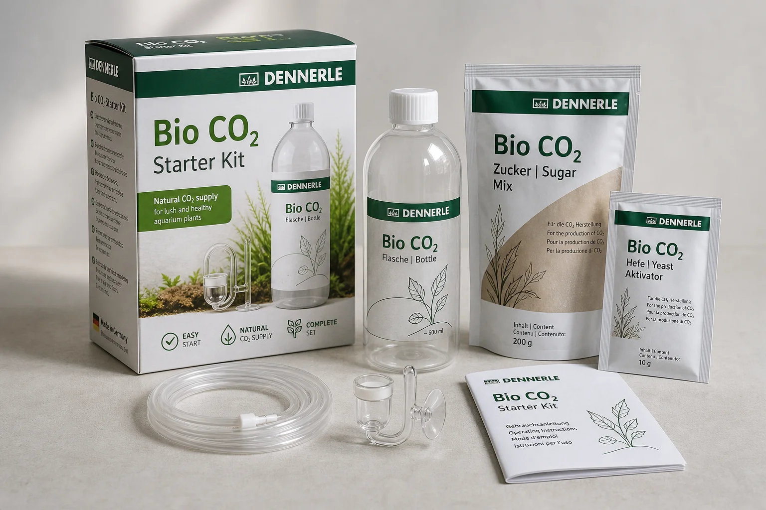 Five aquarium CO2 systems from DIY to professional regulators arranged on grey surface