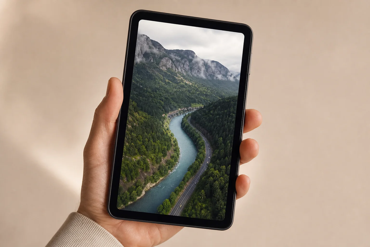 Aerial video footage showing vertical composition on smartphone screen
