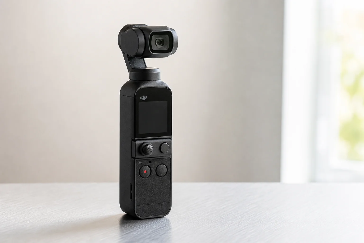 Five vlogging cameras arranged on concrete surface in descending order