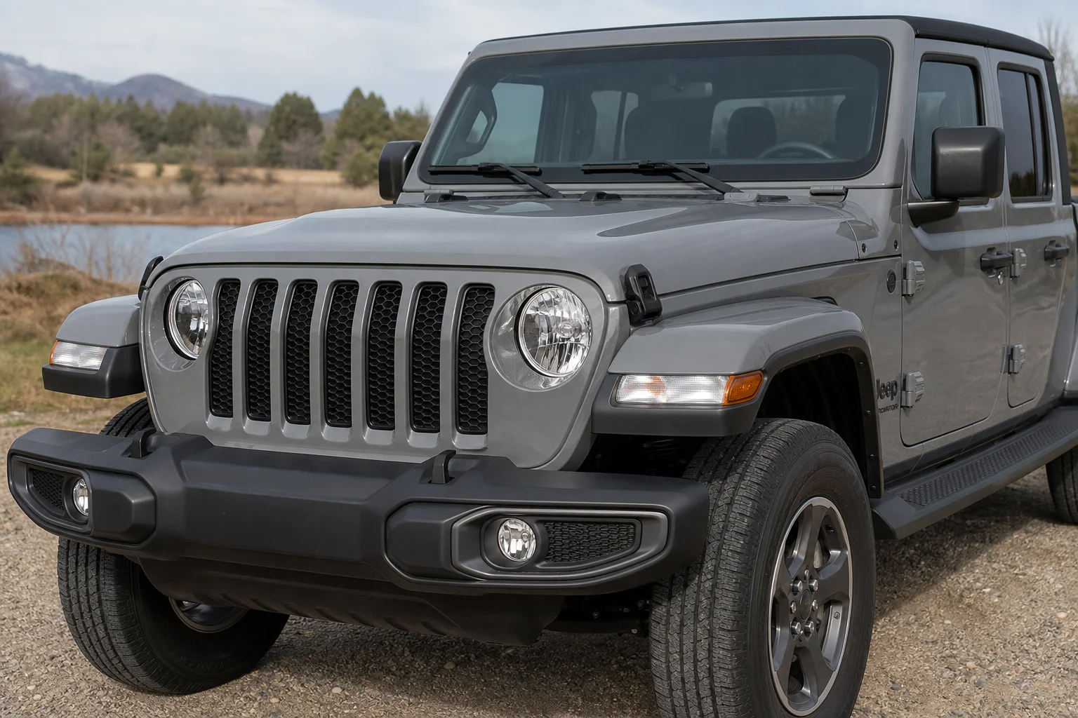 日間狀態下配備原廠鹵素頭燈的 Jeep Gladiator 車頭