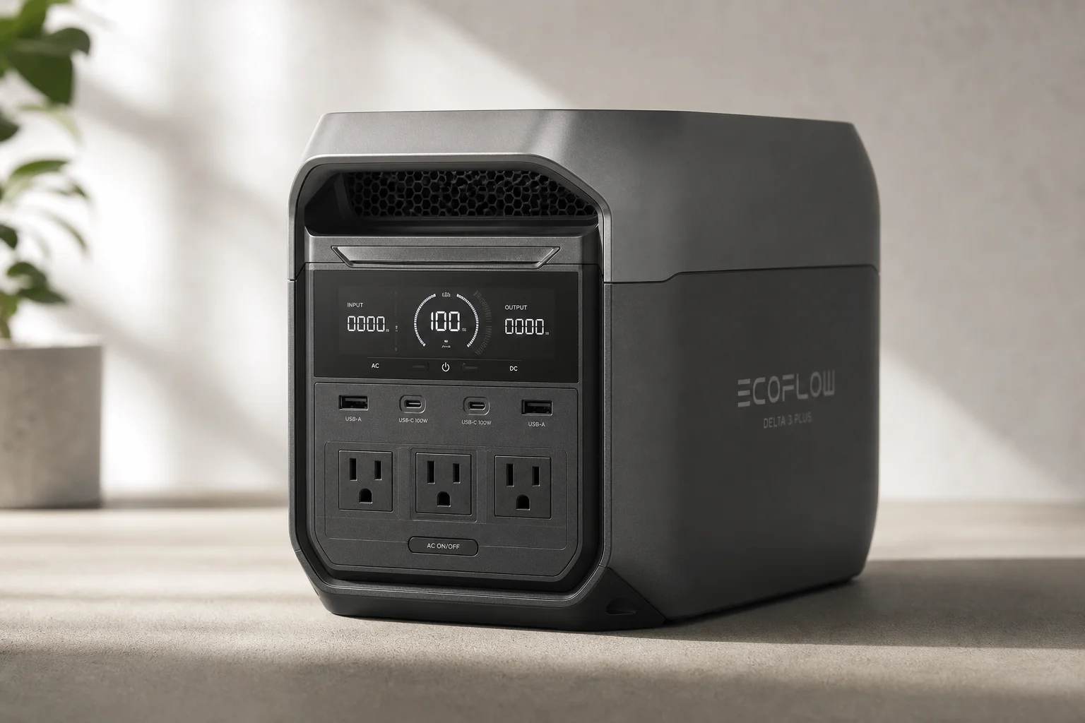 Collection of portable power stations from compact to large capacity models on concrete