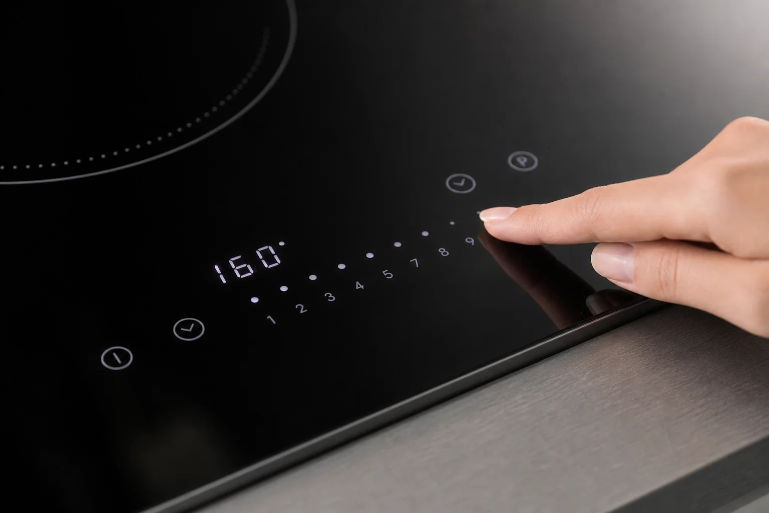 Touch control panel of induction cooktop with temperature display