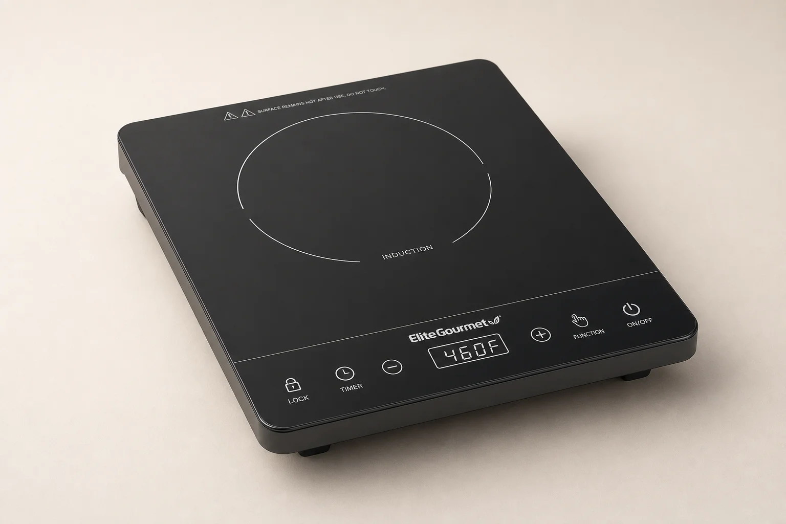 Elite Gourmet EIND57BL slim induction cooktop on neutral background