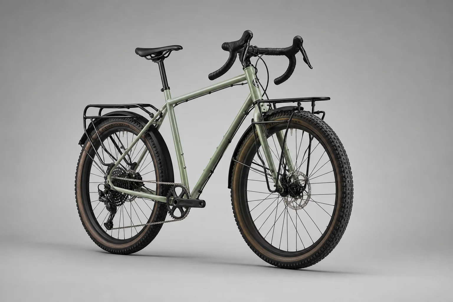 Collection of touring bicycles in various styles on neutral backdrop