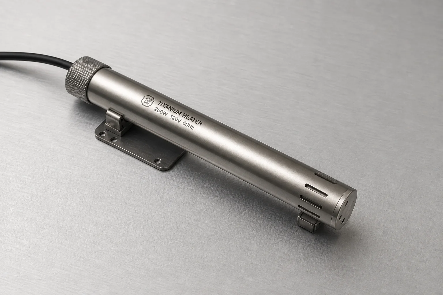 Three aquarium heaters: glass, titanium, and plastic-housed models on neutral backdrop