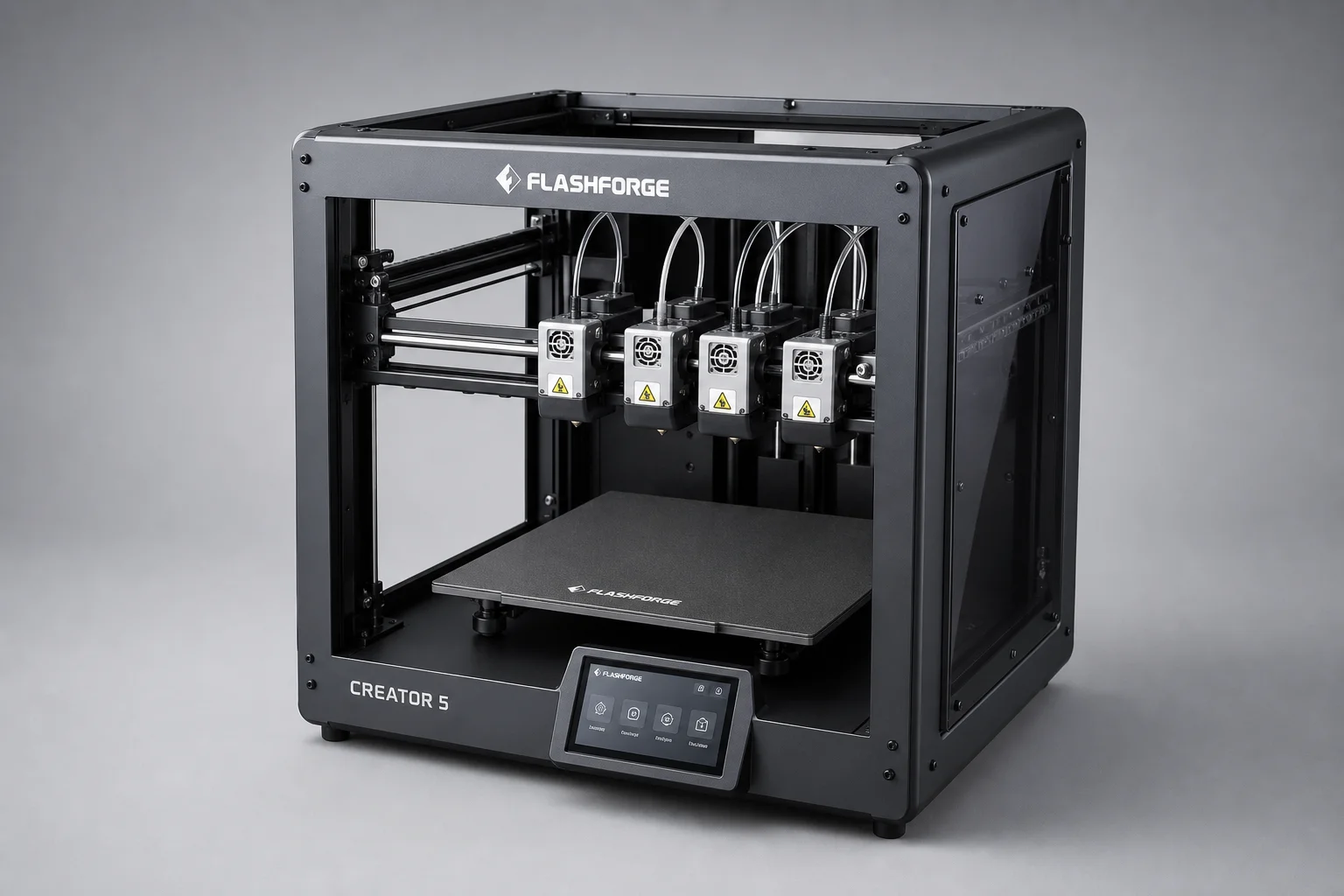 Flashforge Creator 5 多材料 3D 列印機，配備四個噴頭，背景簡潔