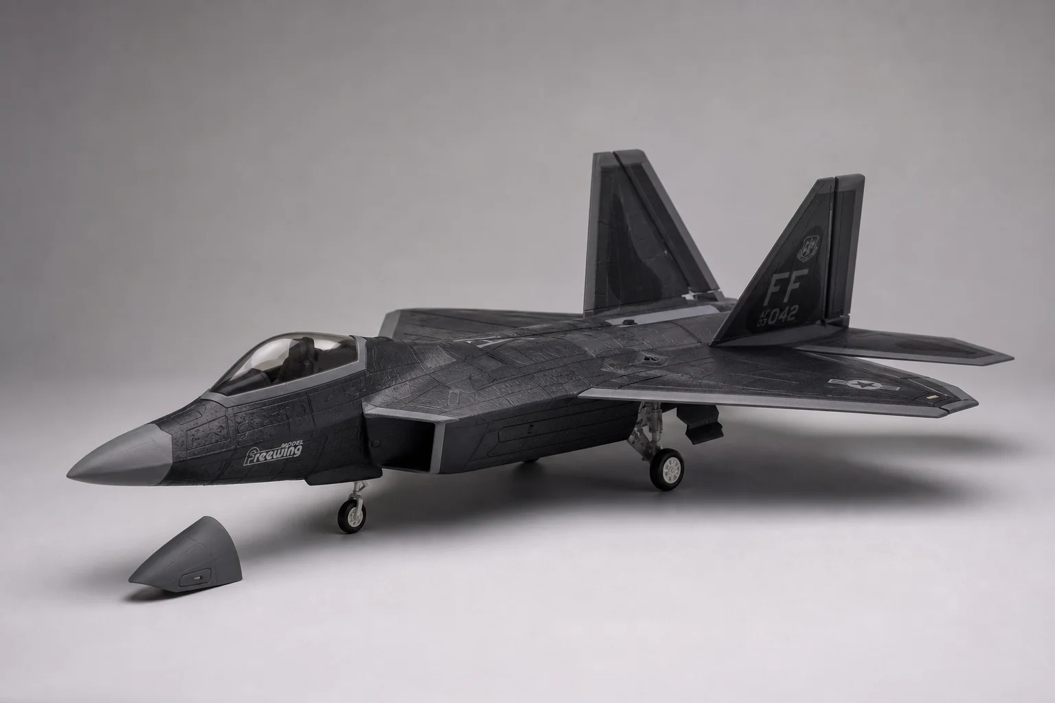 Freewing F-22 Raptor 70mm EDF 噴射機於中性背景前