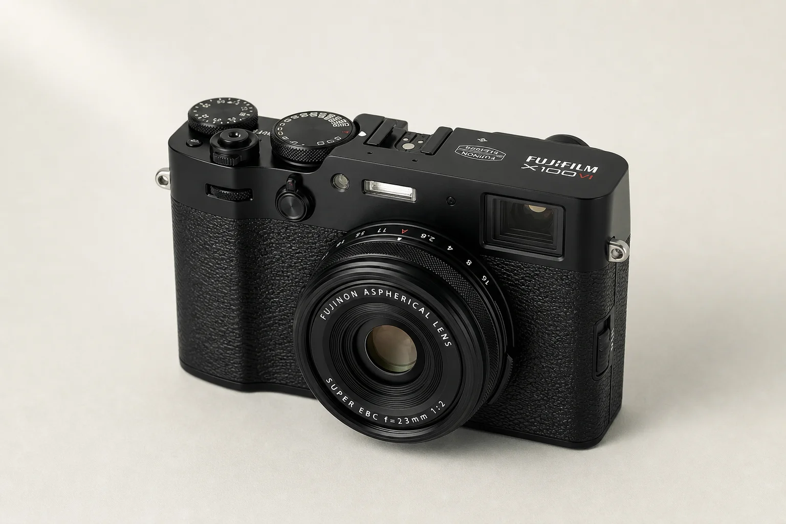 Fujifilm X100 VI compact rangefinder camera on neutral backdrop