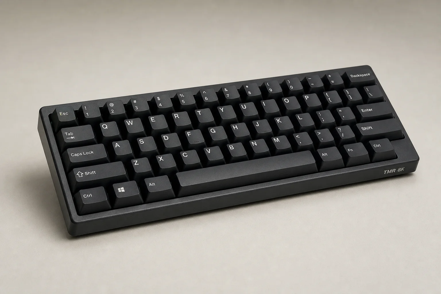 Modern compact gaming keyboard with matte black finish on brushed aluminium surface