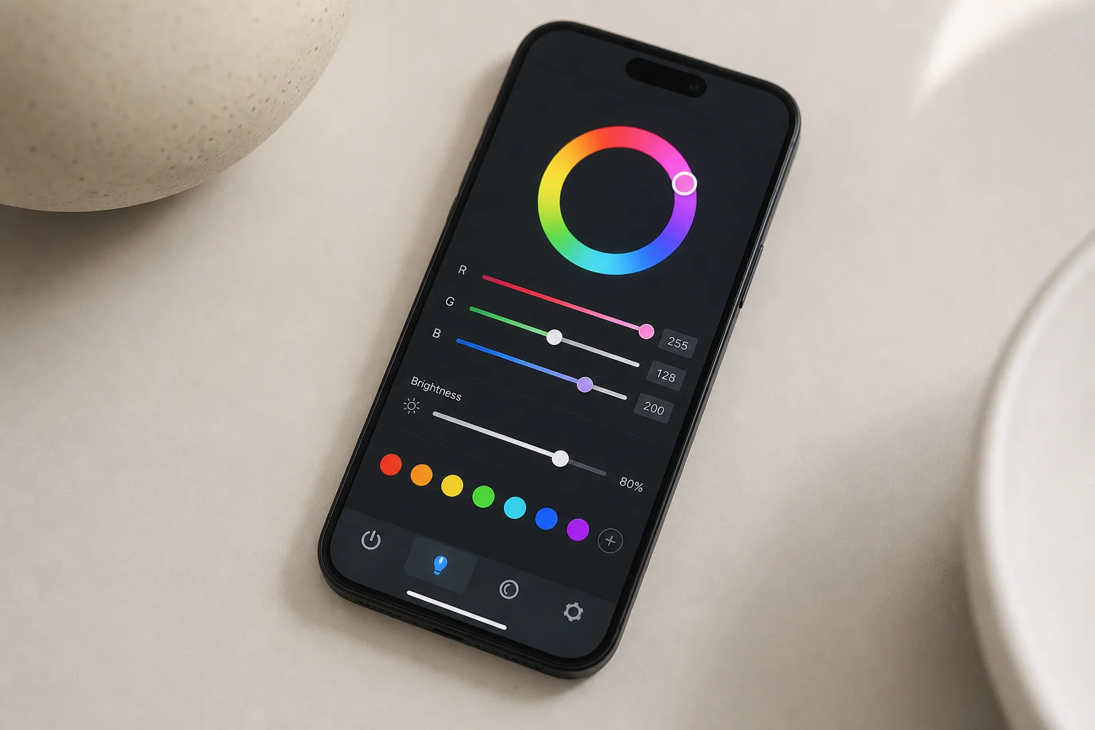 智慧型手機顯示 Fzone Solo Nano App 介面,具備 RGB 色彩控制功能