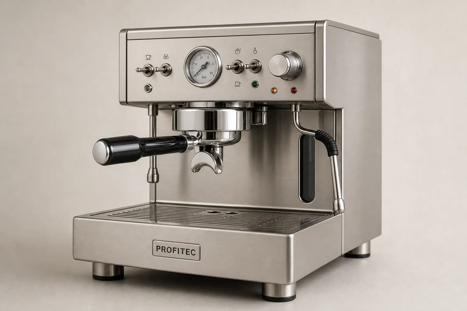 五台 Espresso 咖啡機一字排開,展示不同的設計與外觀質感