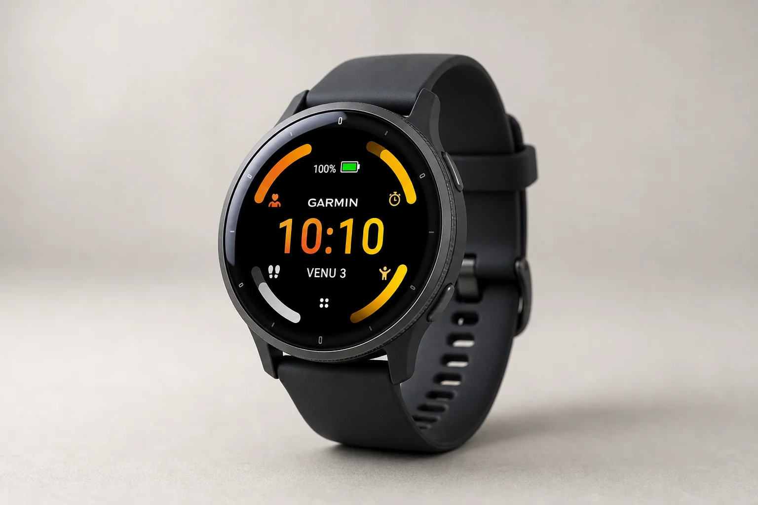 五款 Garmin 運動手錶陳列於拉絲鋁合金表面上
