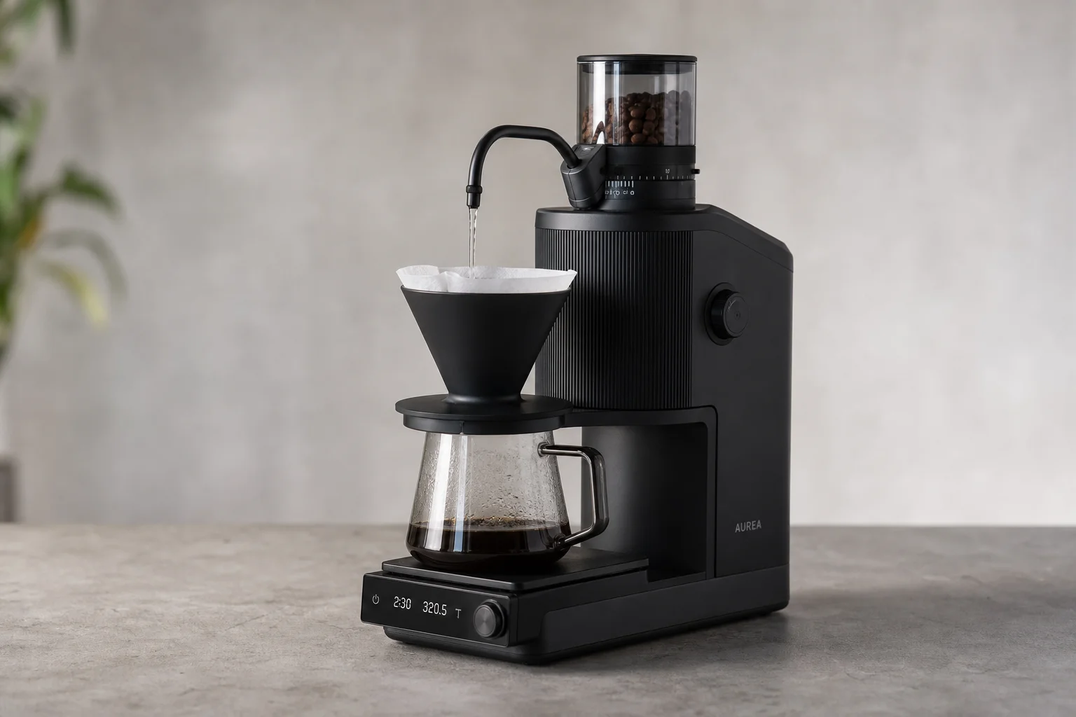 Five Gevi coffee machines displayed on concrete surface