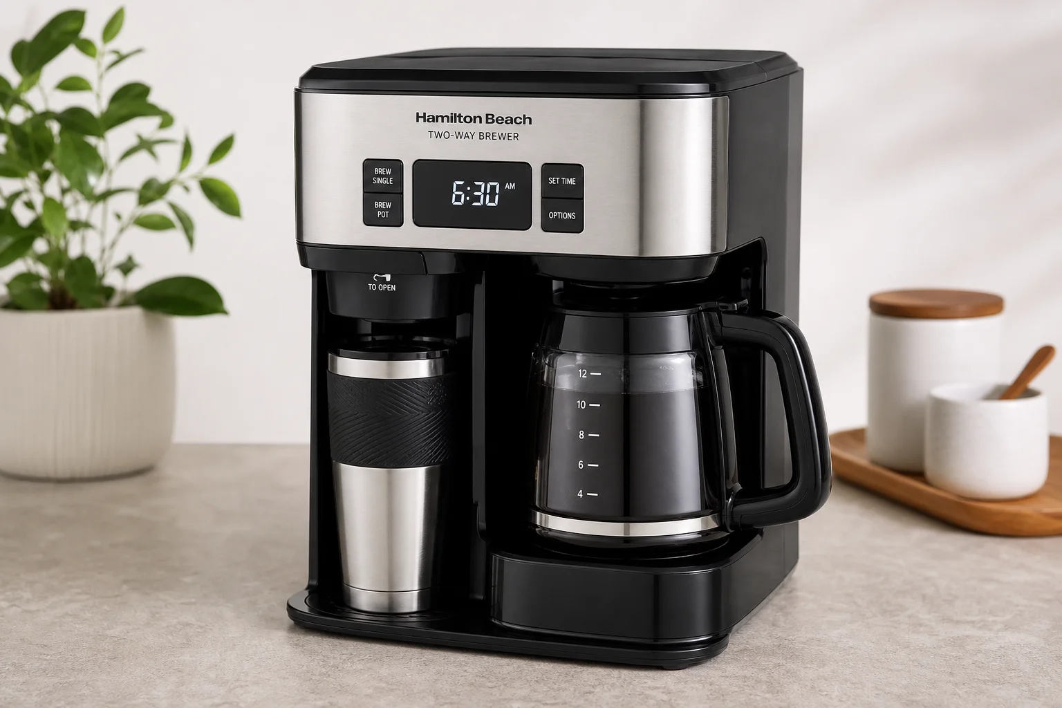 Five drip coffee makers arranged on concrete surface from budget to premium