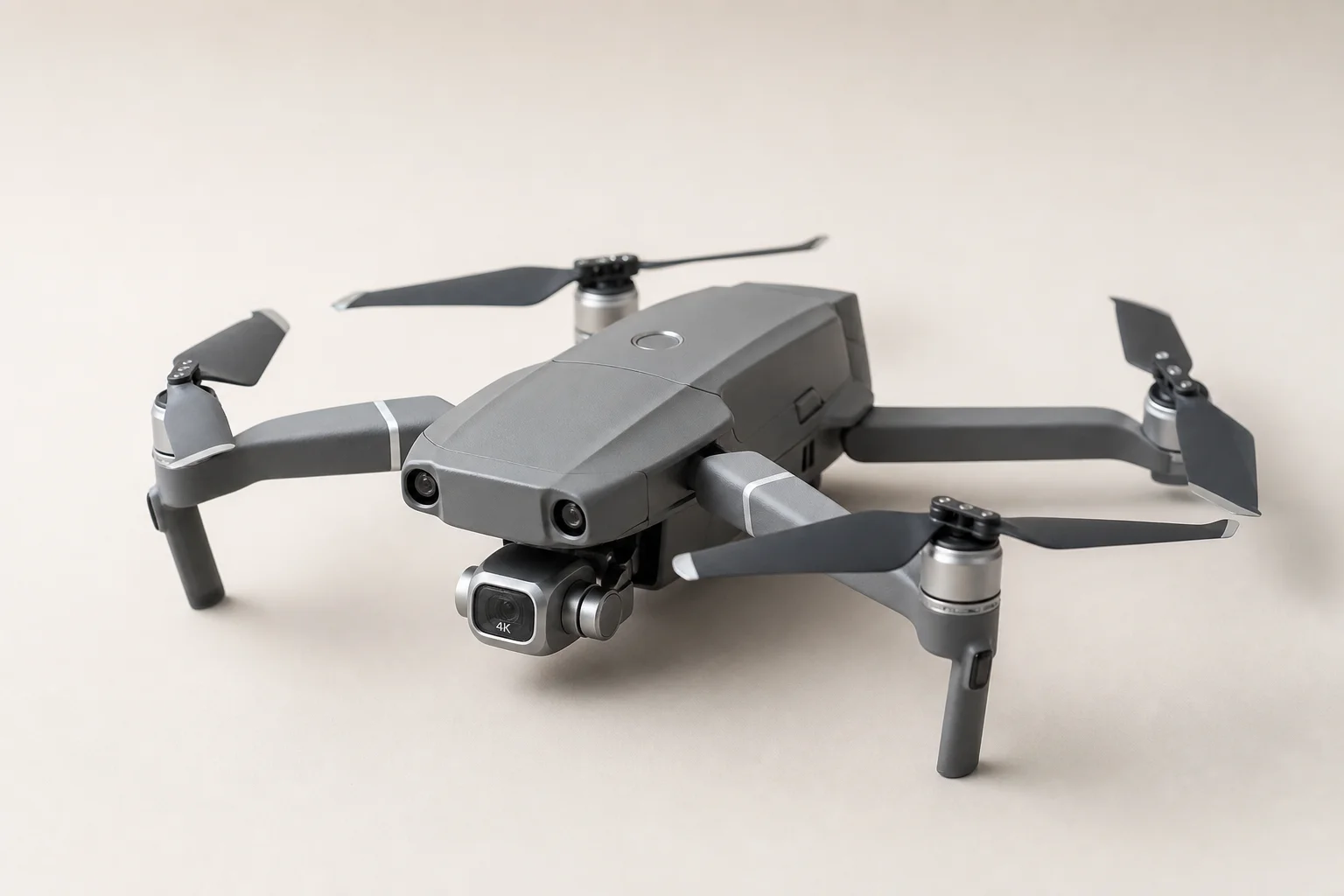 Five drones arranged on concrete surface showing different designs and sizes