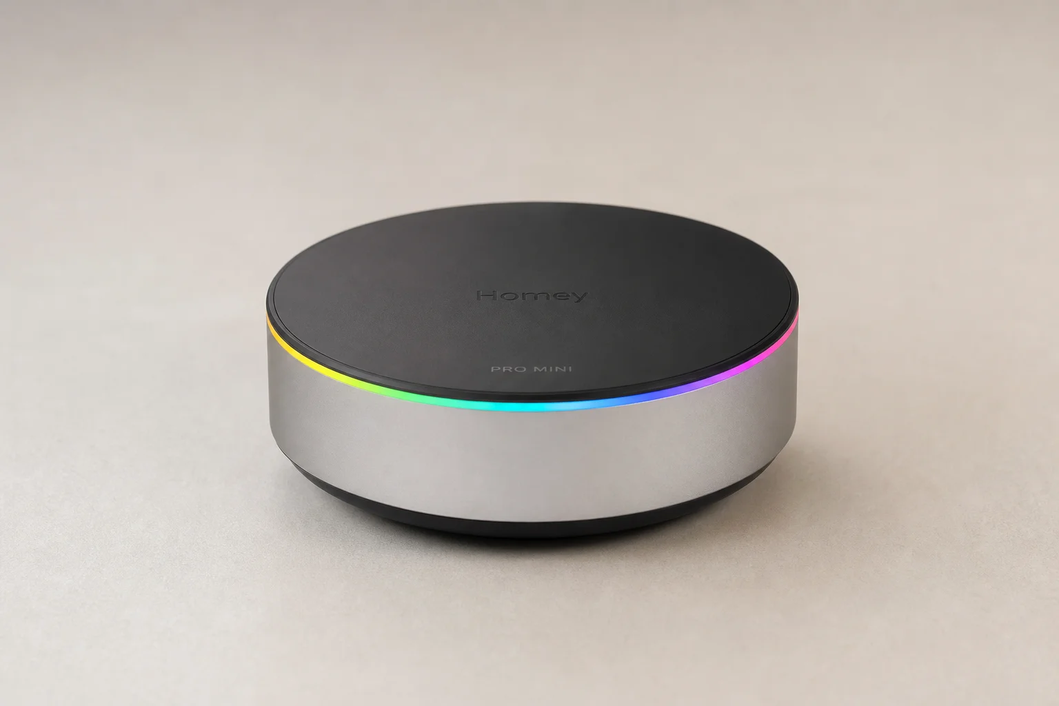 Smart home devices including thermostat, doorbell, lock, bulb, and hub on concrete