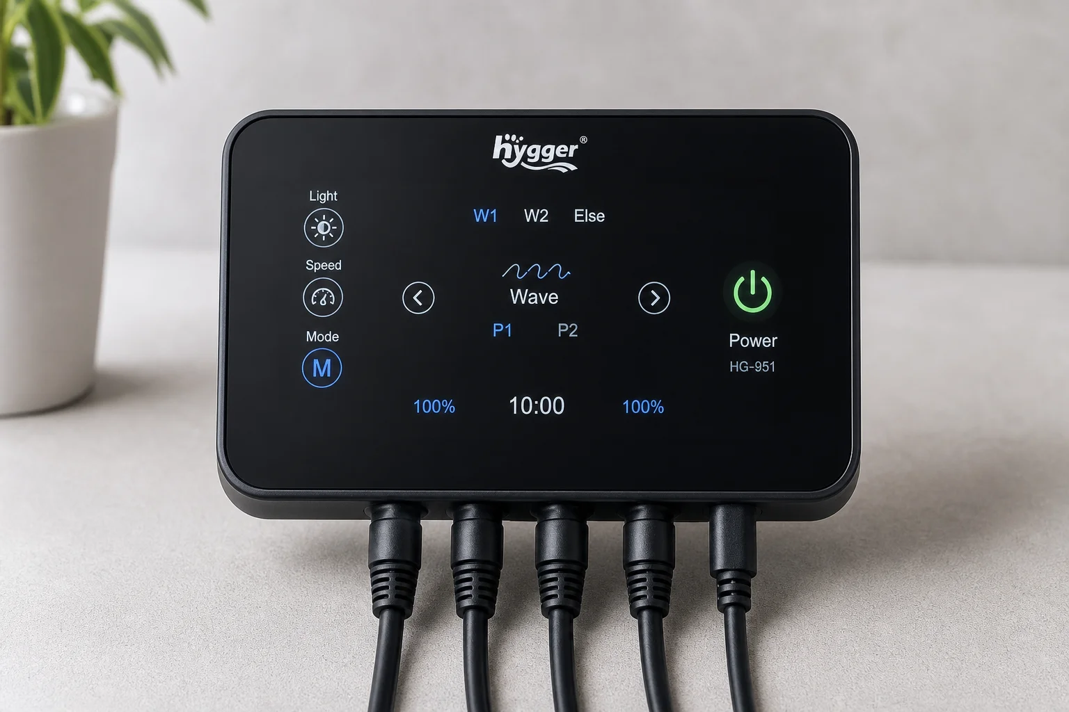 Hygger control panel with LED touch-screen display and cable connections