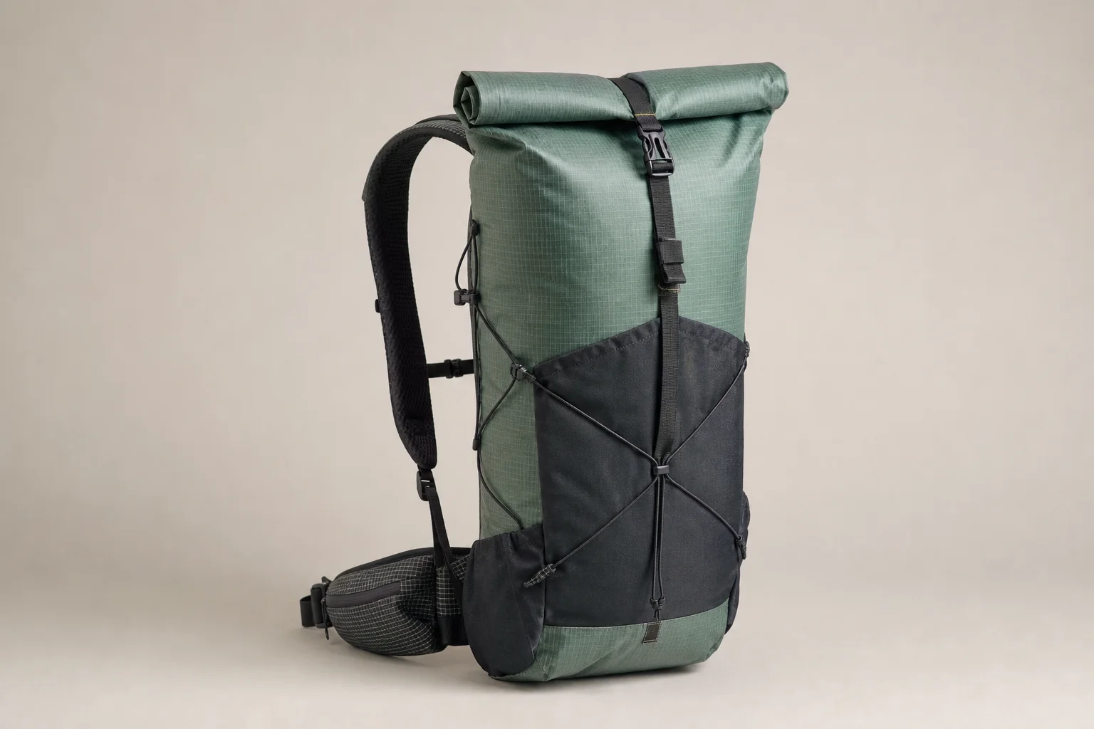 Eight backpacking packs of various styles and sizes arranged on concrete surface