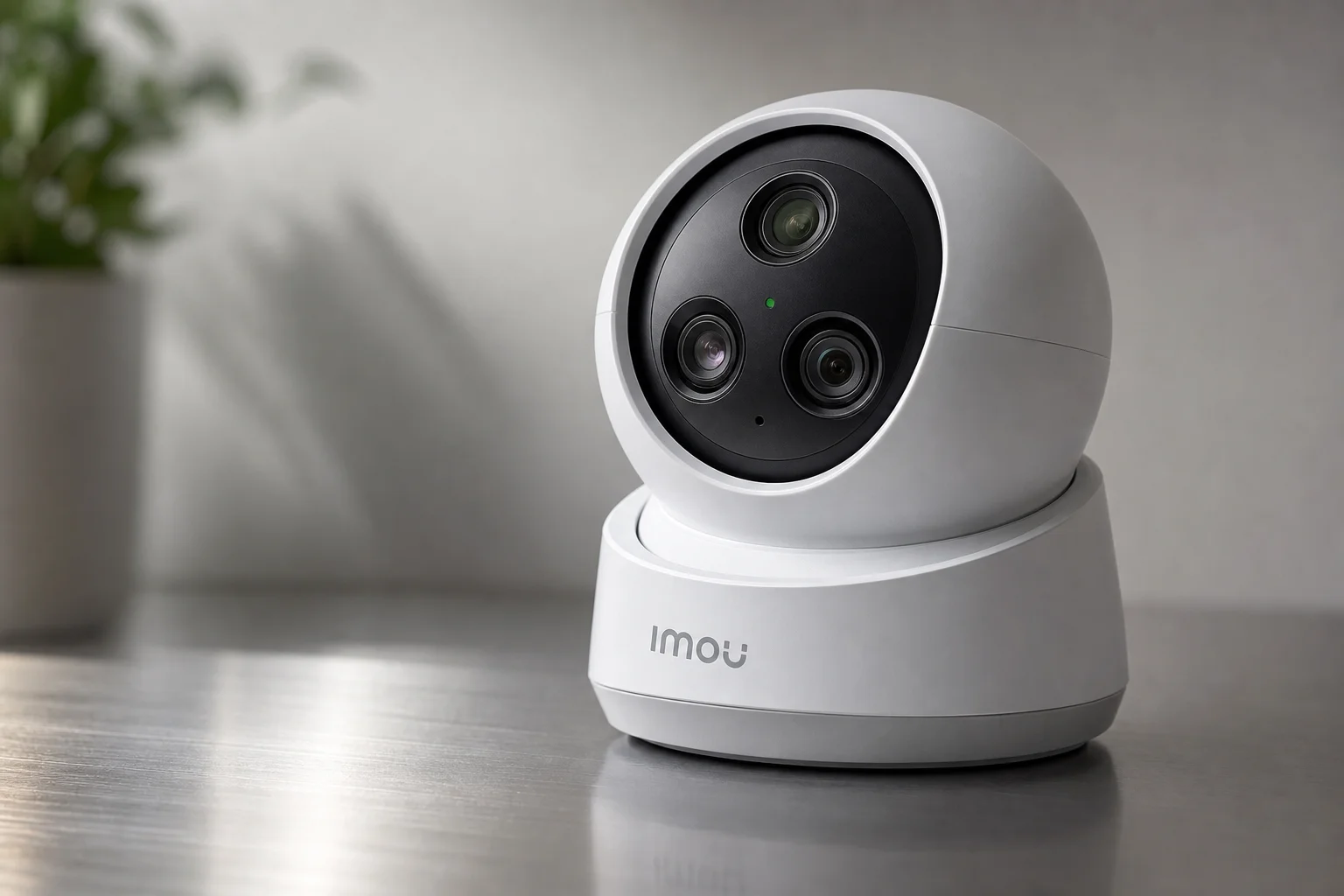 四款安全監控產品排列在水泥地上：Ezviz 雙鏡頭攝影機、D-Link 交換器、Hikvision NVR 以及 Imou 攝影機