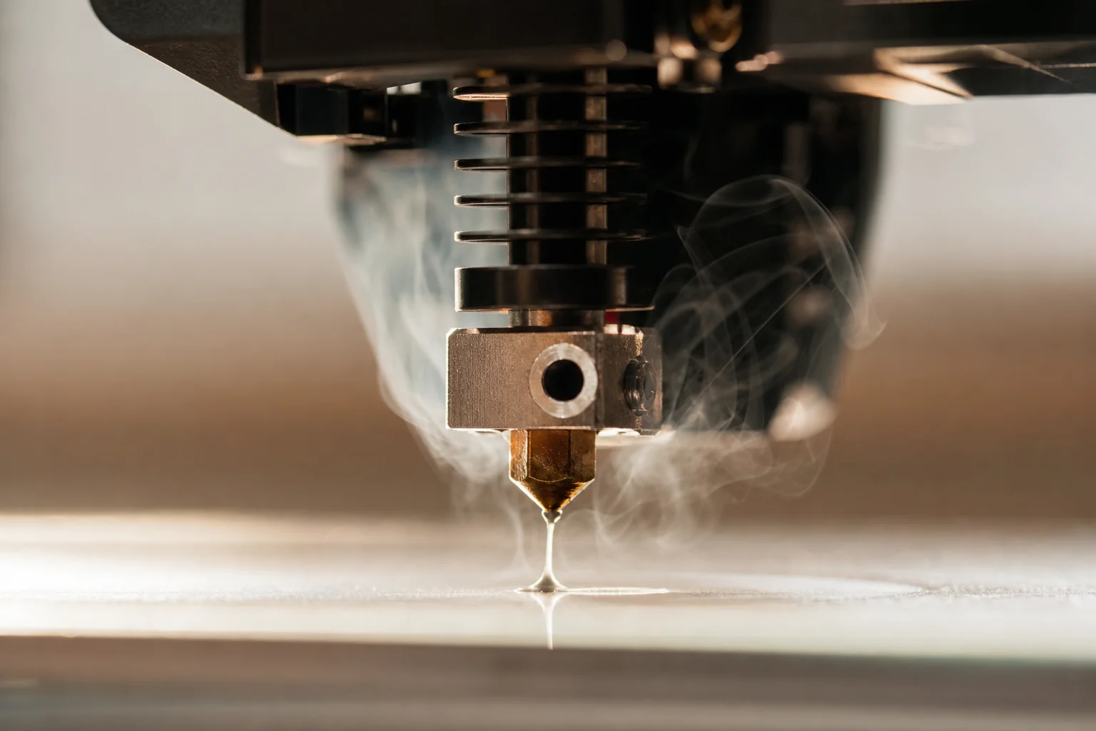 3D 列印機噴頭在擠出過程中產生明顯的熱氣與煙霧