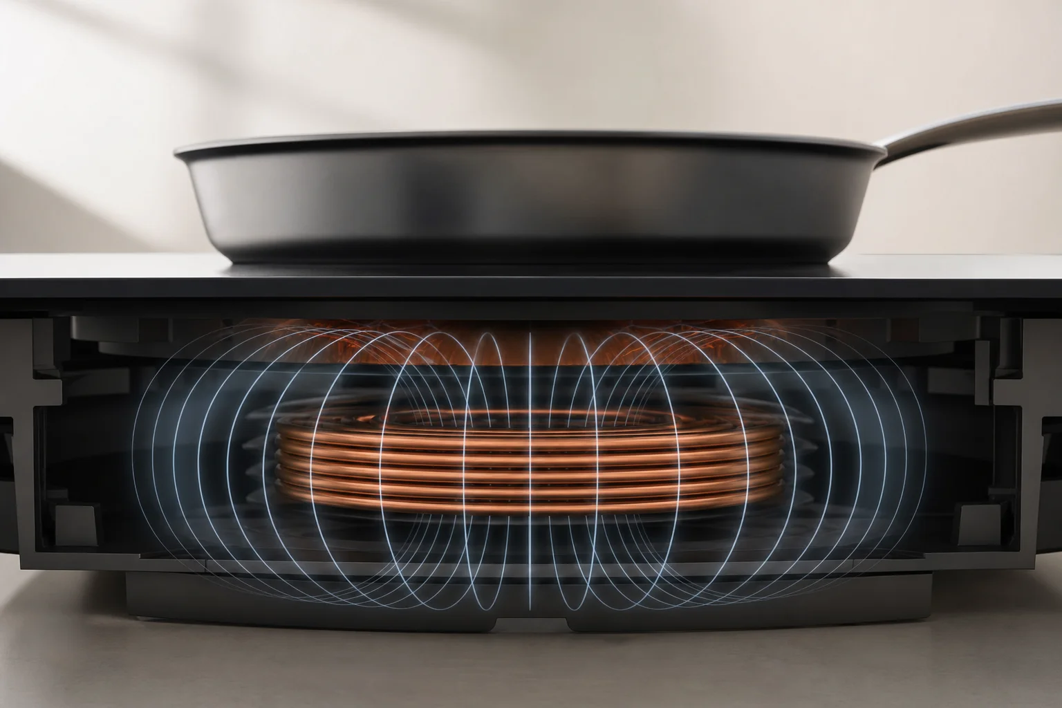 Magnetic field visualization beneath an induction cooktop burner