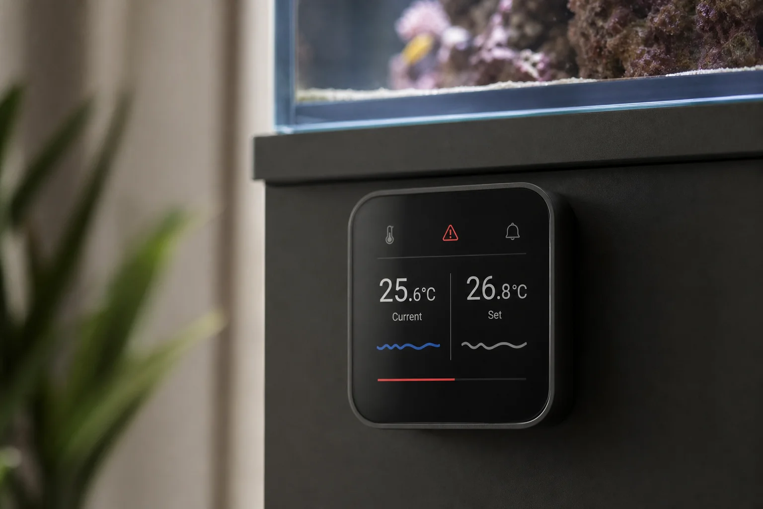 Digital controller display showing temperature settings and alarm indicators