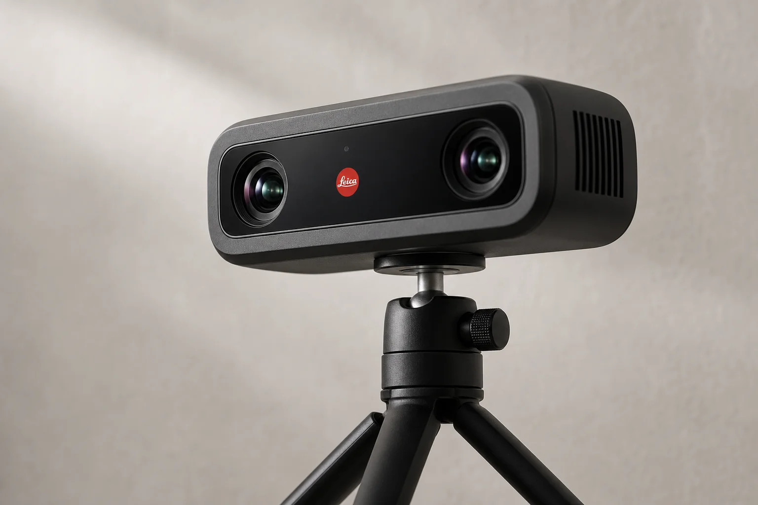 Dual camera lenses with Leica branding on gimbal camera mounted on tripod