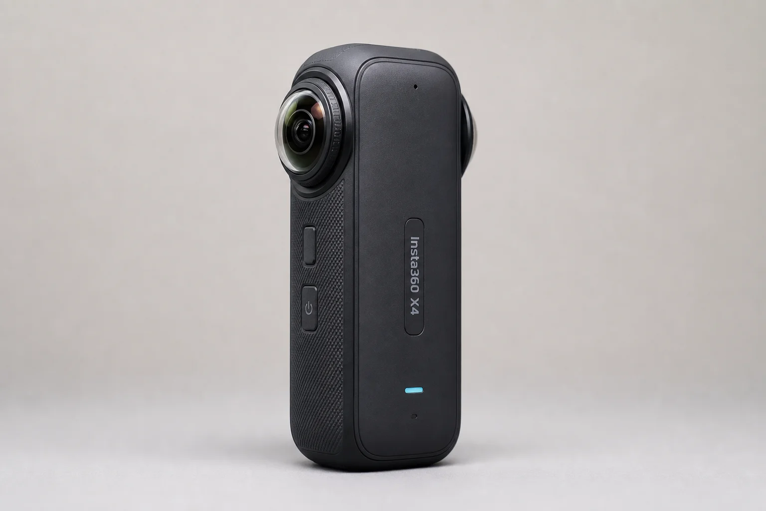 Four action cameras displayed on neutral backdrop showing different form factors and sizes