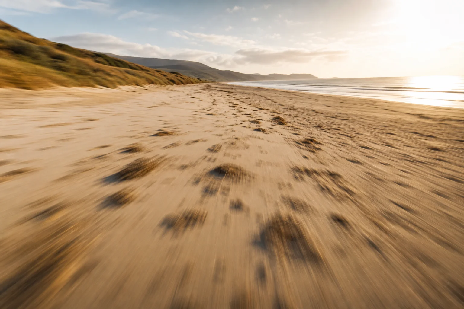 Handheld video stabilization test showing smooth motion across sandy terrain