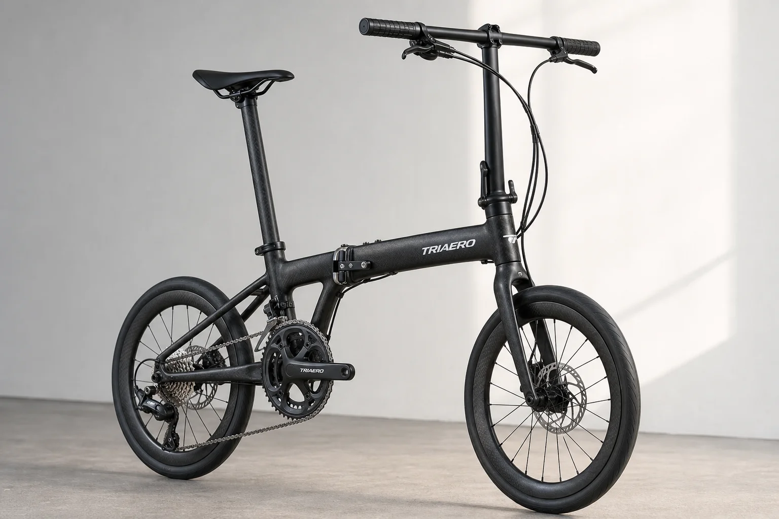 Java Neo3 Carbon trifold bicycle with electronic drivetrain in folded position