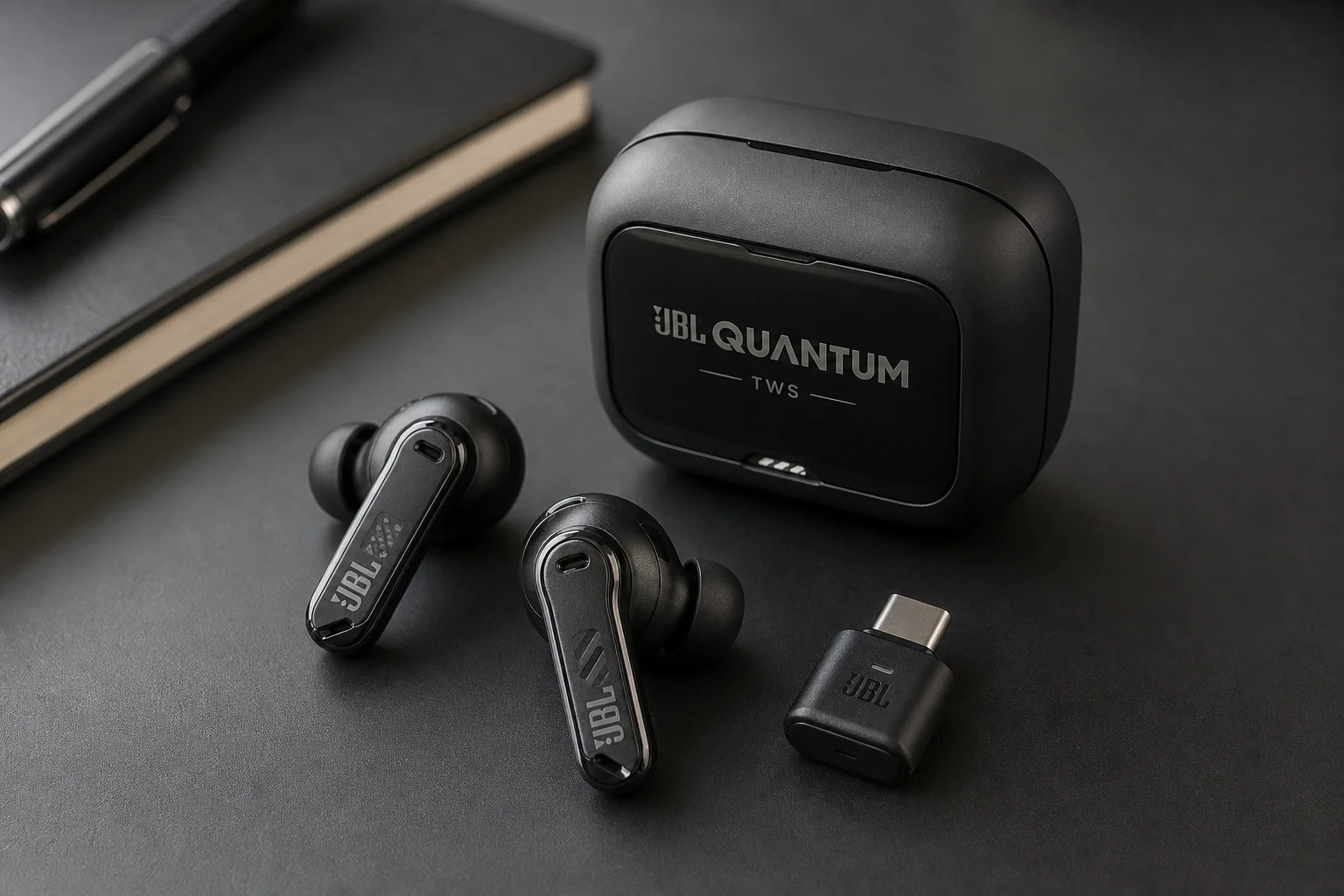 Collection of 12 true wireless earbuds arranged on concrete surface