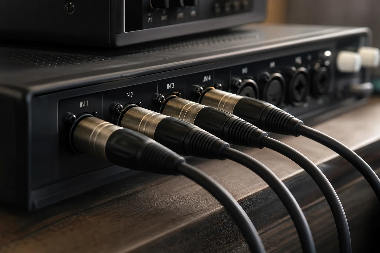 Close-up of XLR balanced audio cables and connectors