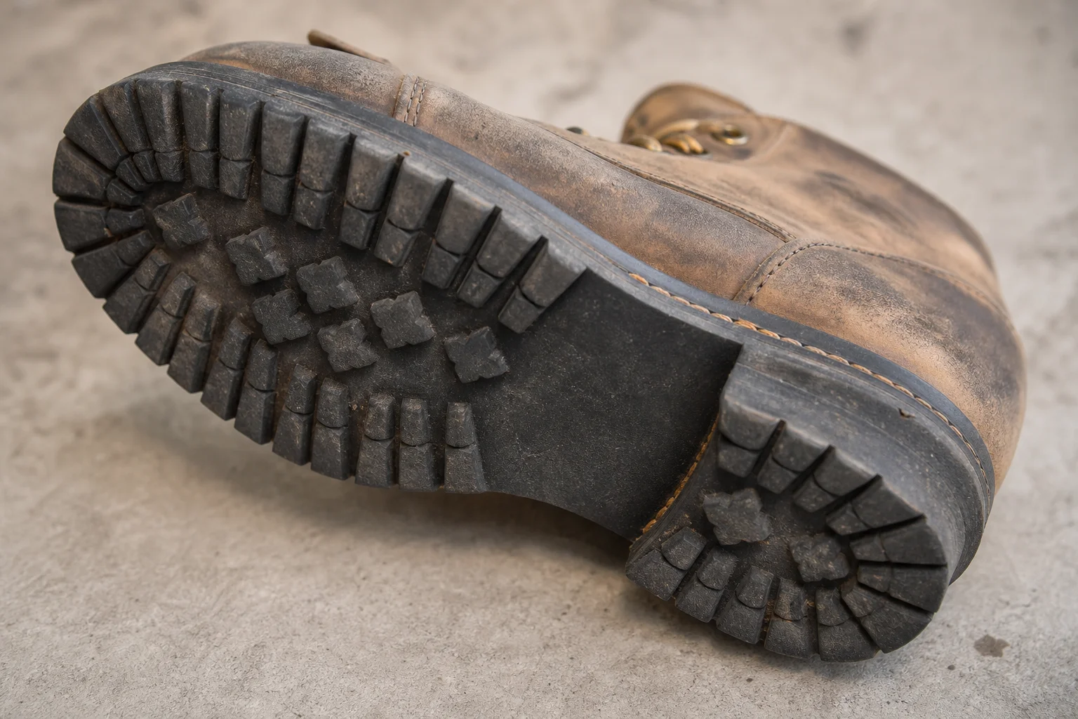 Boot outsole and heel showing tread pattern and rubber durability