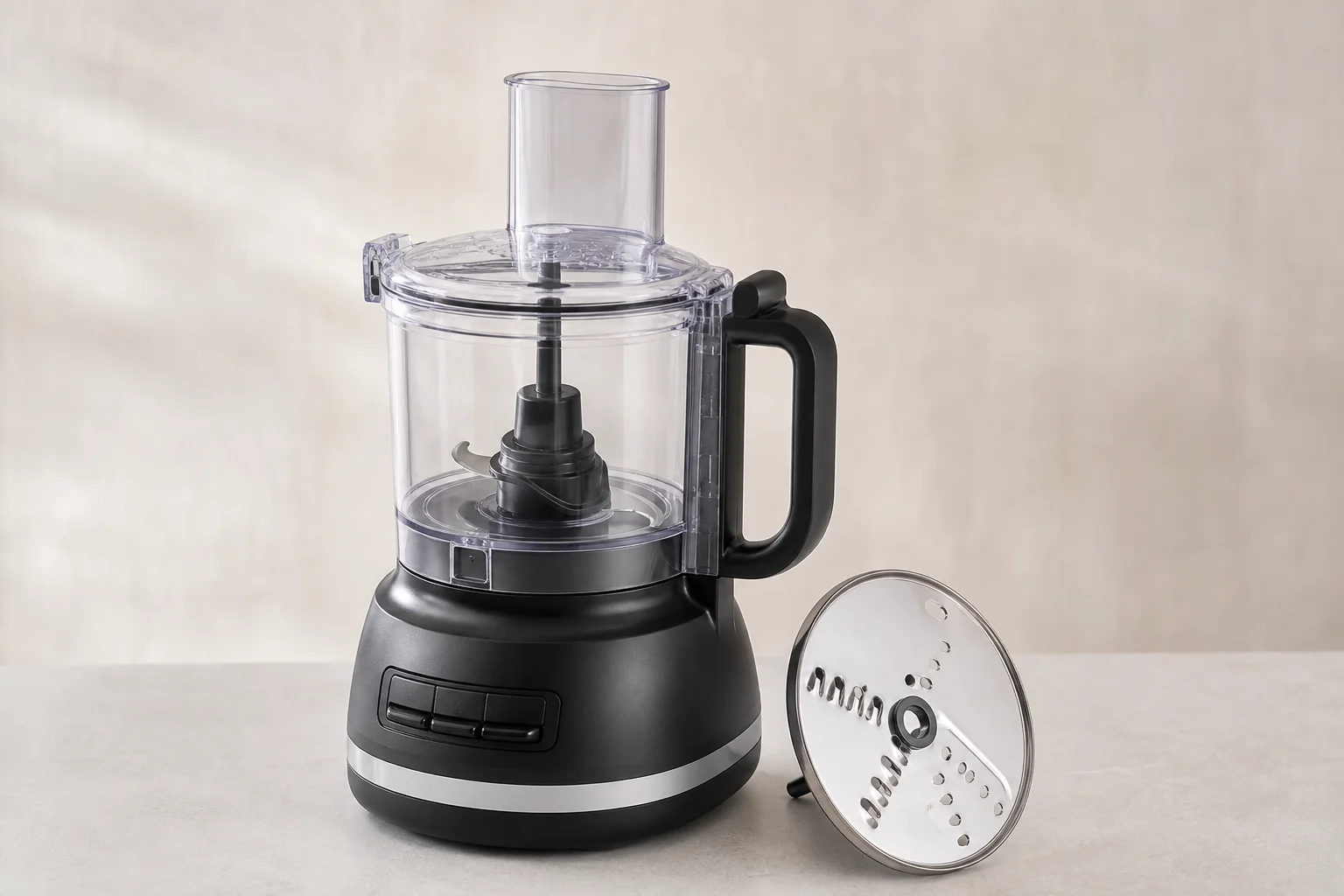 KitchenAid K-150 果汁機與 KitchenAid 7 Cup Food Processor 並排於中性背景上