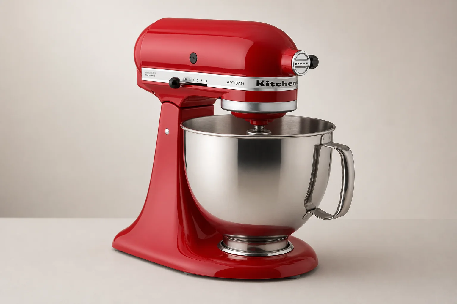 三台桌上型攪拌機並排擺放：KitchenAid Artisan、Bosch Universal 與 Ankarsrum Assistent