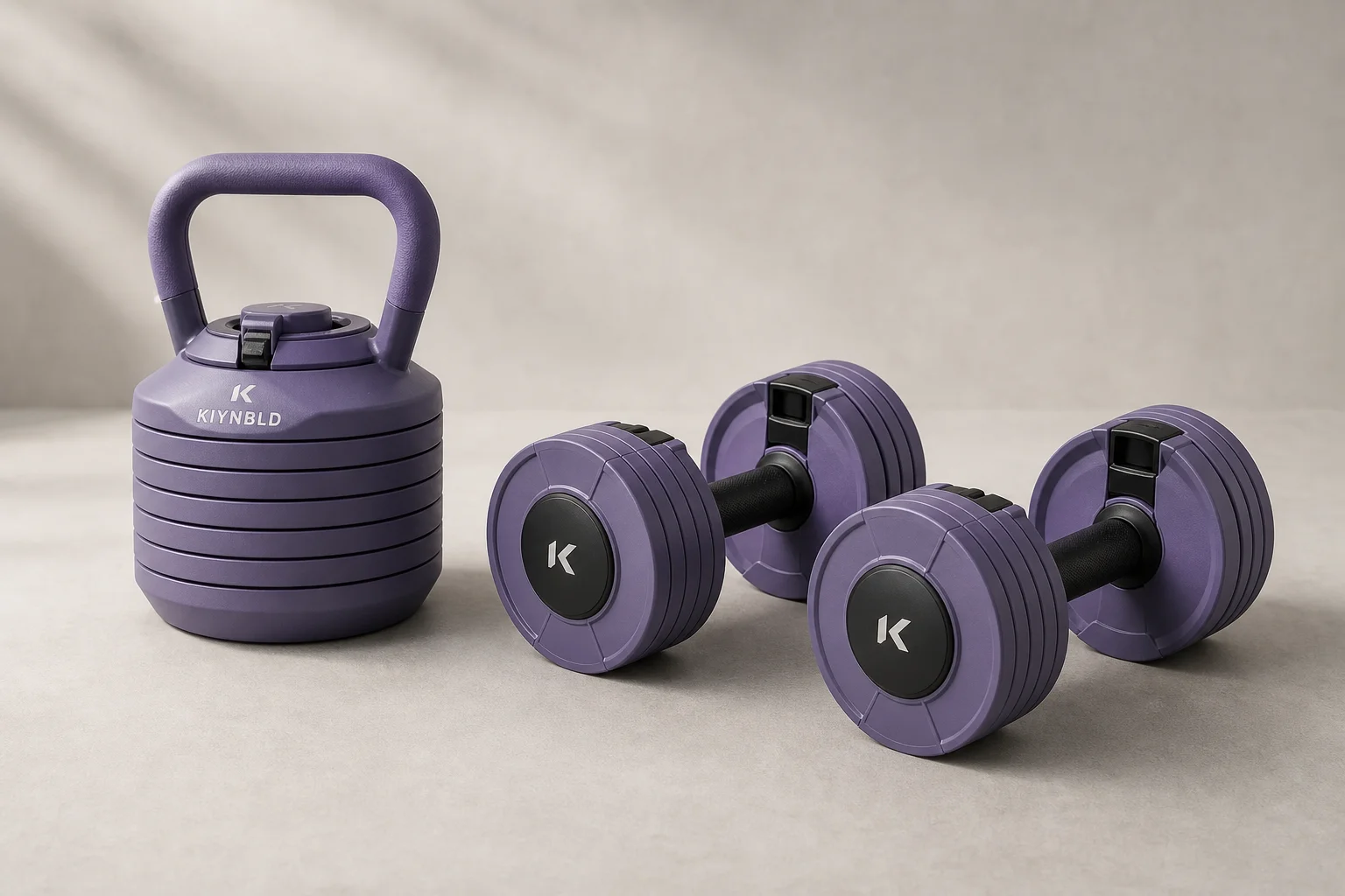 Kiynbld adjustable dumbbell and kettlebell set in both kettlebell and dumbbell configurations