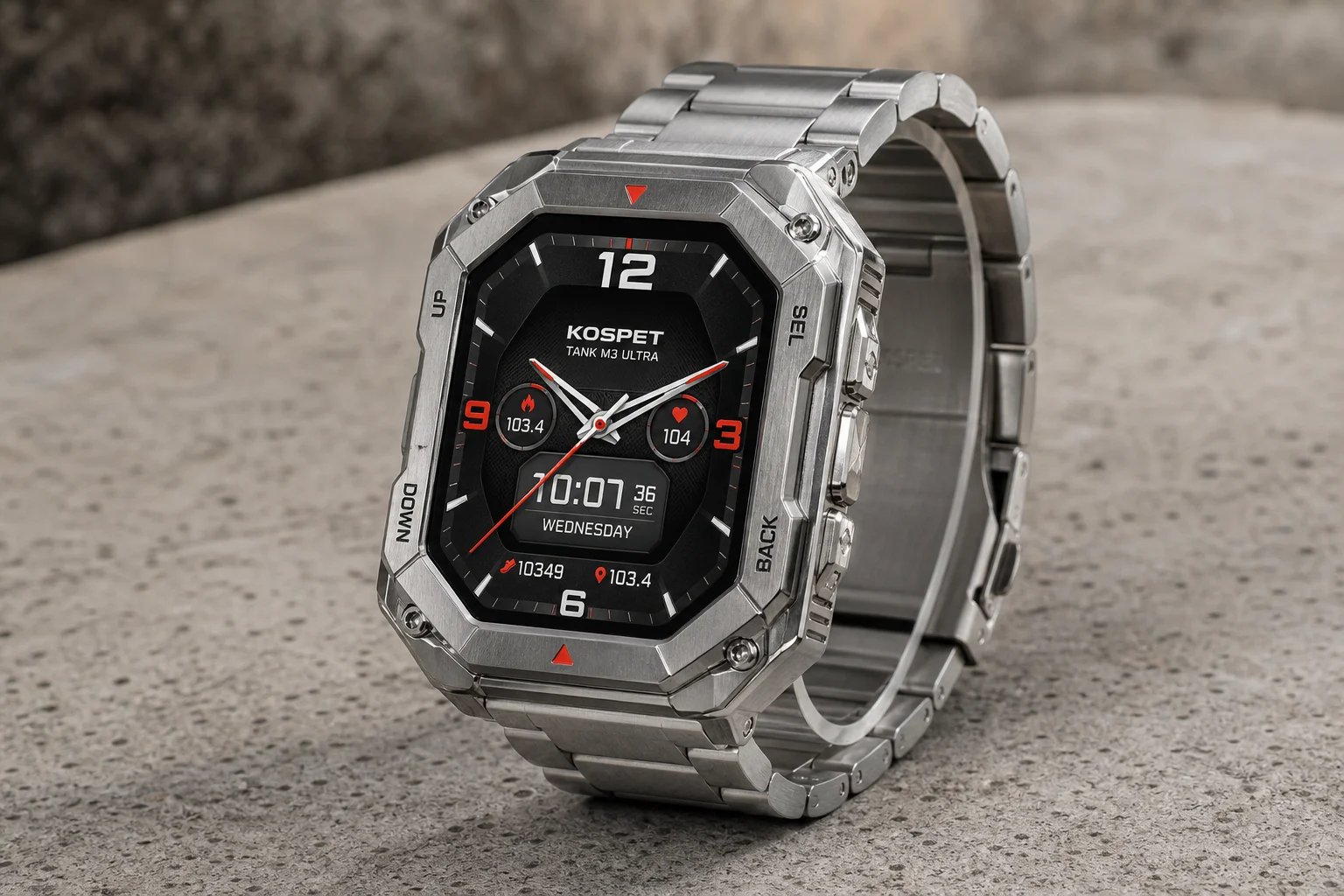 Nine smartwatches under $300 arranged on concrete surface