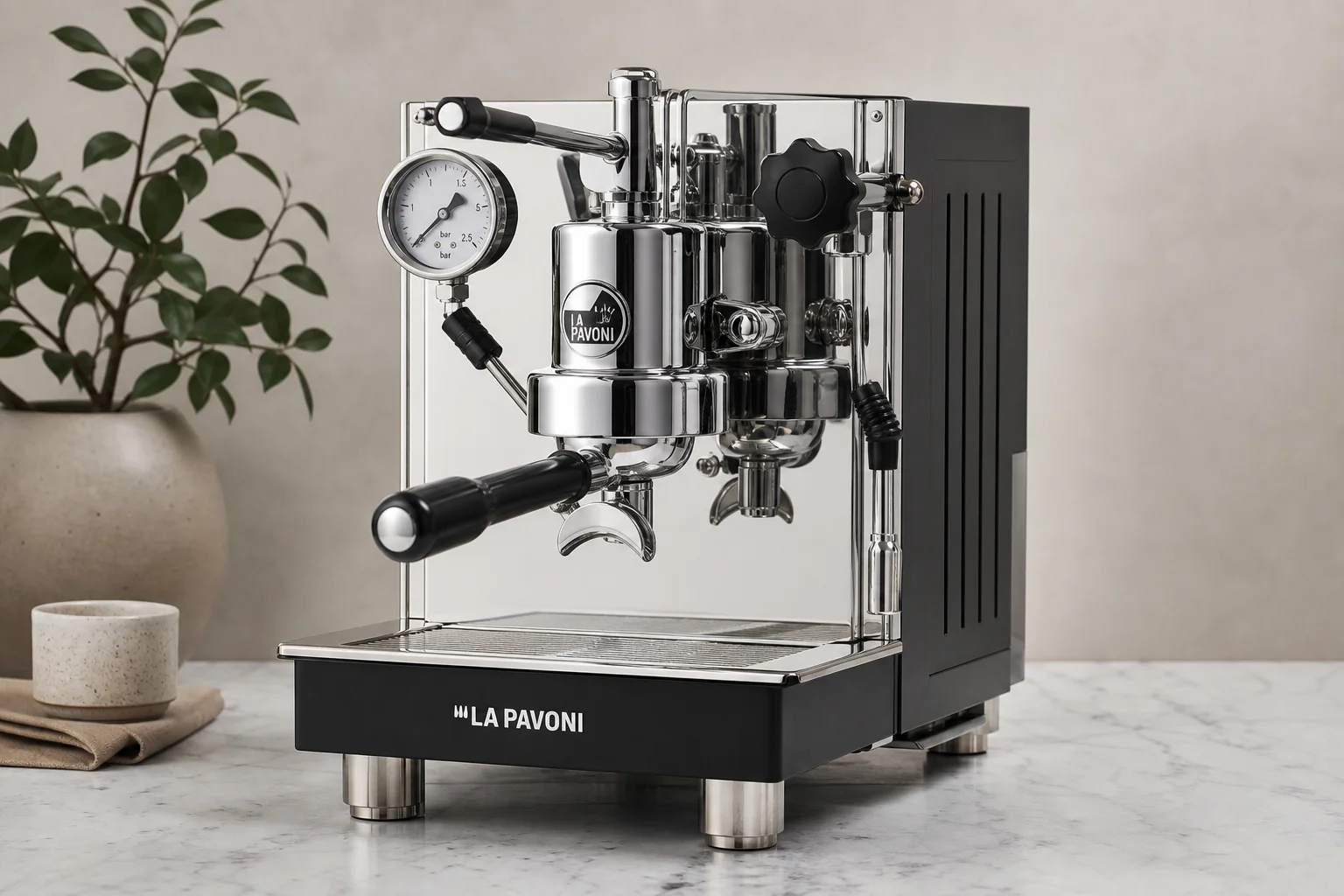 六款無毒咖啡機排列在水泥地上:摩卡壺、Chemex、La Pavoni、Flair Pro 3、Bunn VP17 以及 Ratio 8