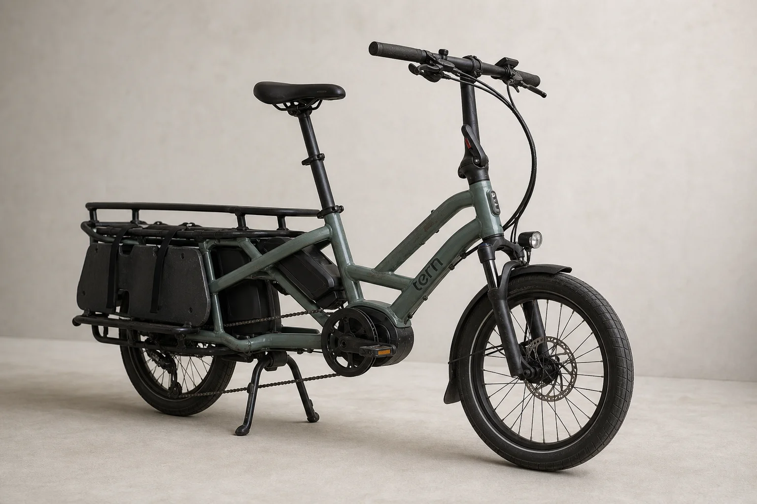 Tern GSD second-generation e-cargo bike with longtail design on neutral backdrop