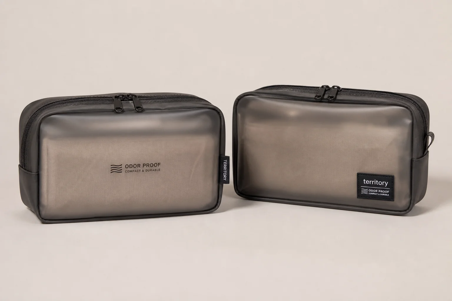 Seven food storage solutions for backpacking arranged on neutral backdrop