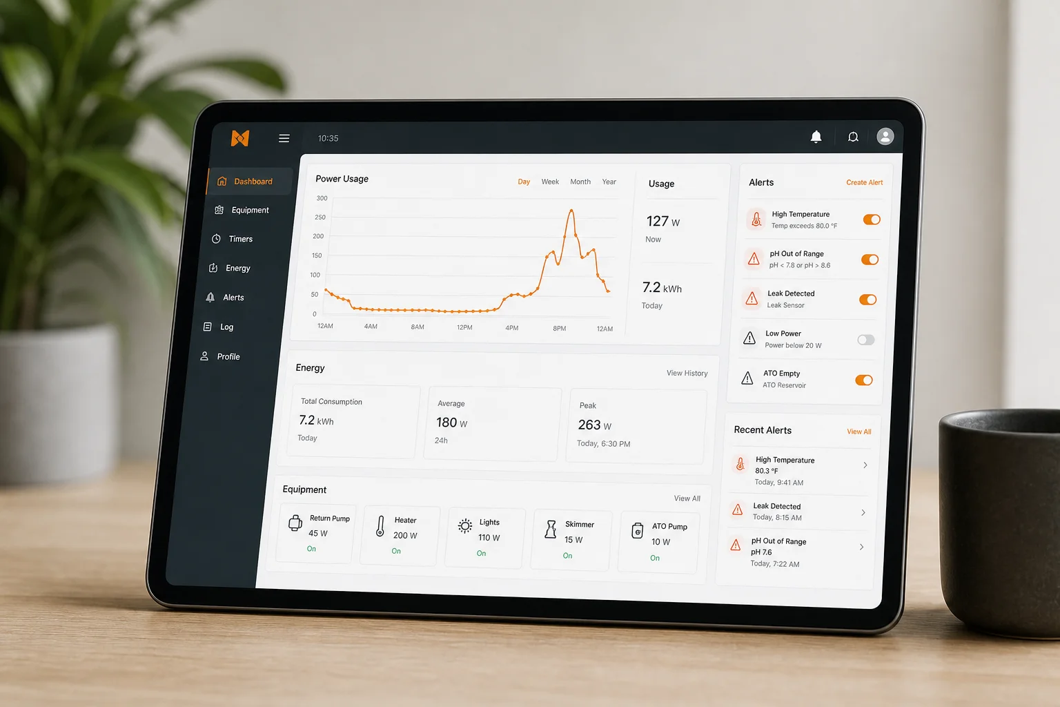 Neptune Apex dashboard showing power usage monitoring