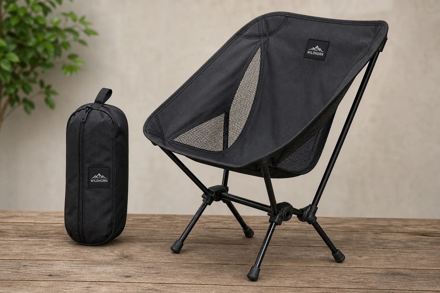 Five lightweight camping chairs arranged on concrete surface showing design variety