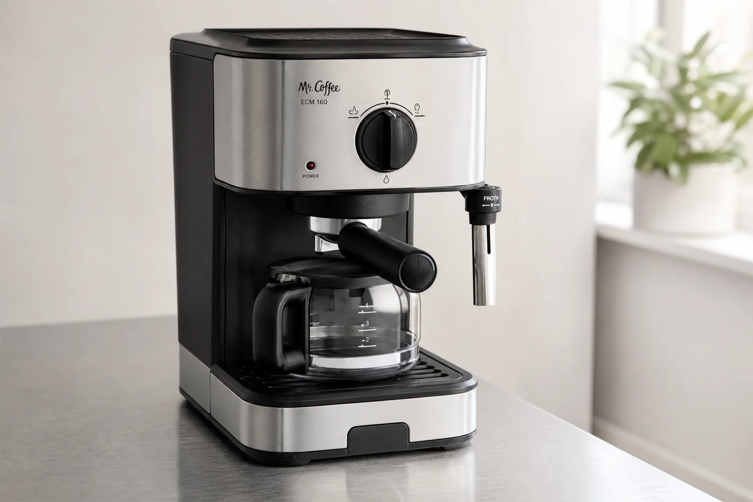 五台預算型 Espresso 機排列在水泥表面上