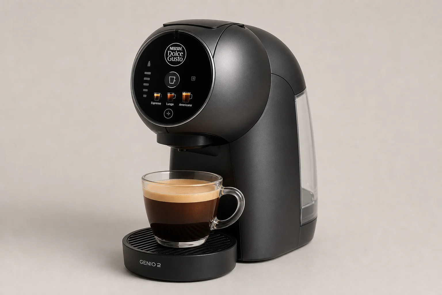 Fünf Kapselkaffeemaschinen auf einer Betonoberfläche angeordnet