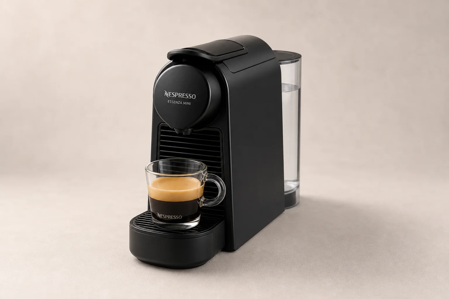 Drei Kaffeemaschinen auf einem Wohnmobiltisch: AeroPress, Nespresso Essenza Mini und Ozito