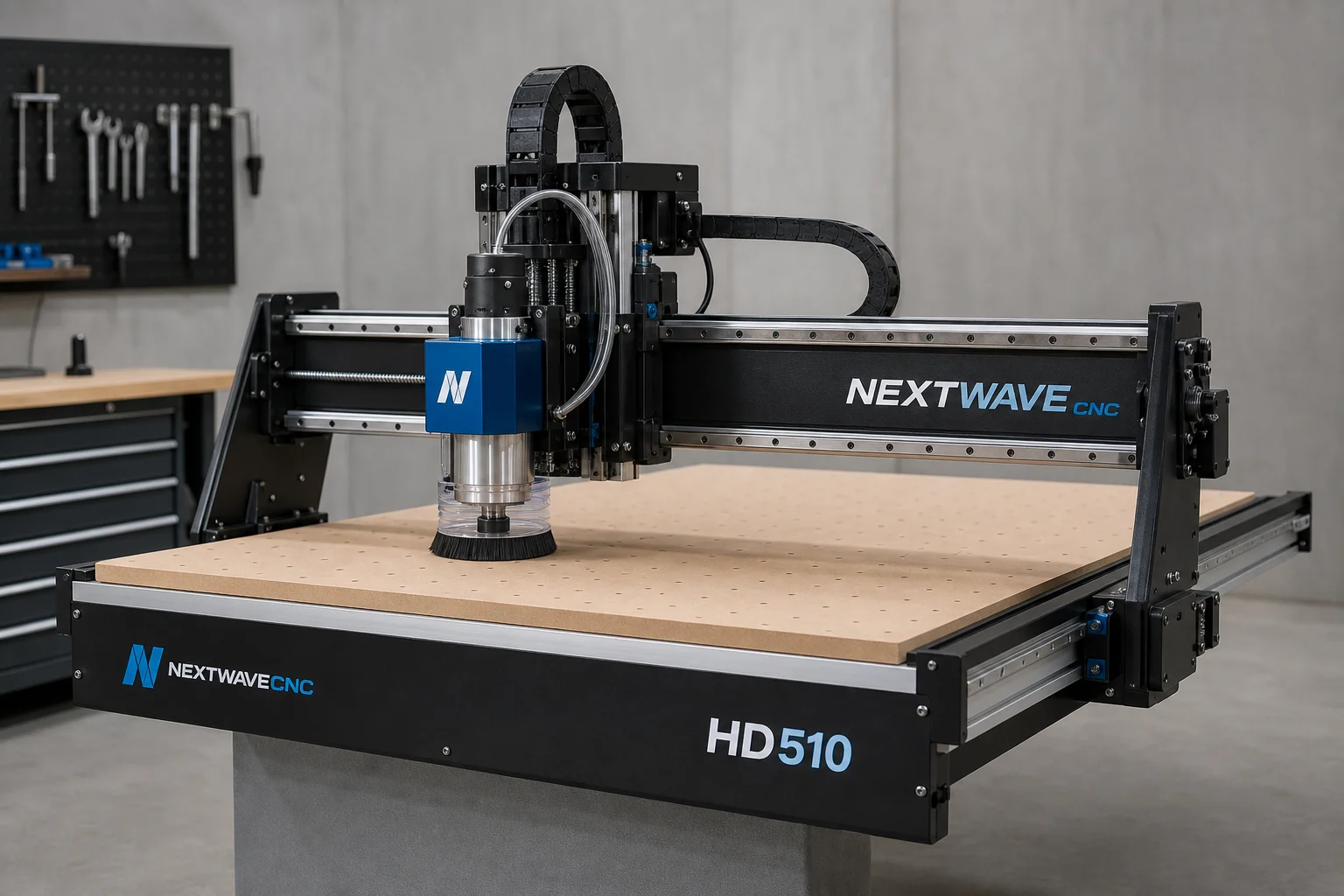 Collection of six CNC machines from Carbide 3D, NextWave CNC, and Onefinity displayed together